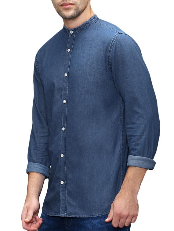 navy blue denim casual shirt - 12860049 - Standard Image - 1
