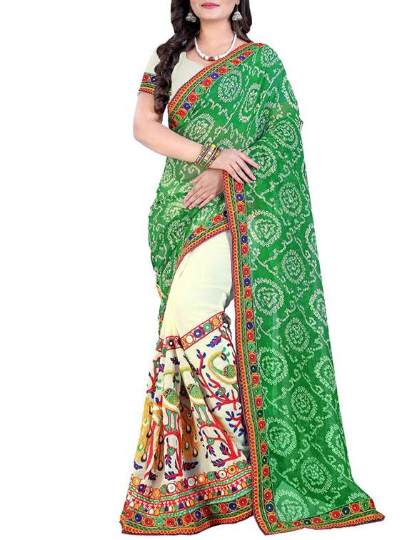 women's printed white colored saree with blouse