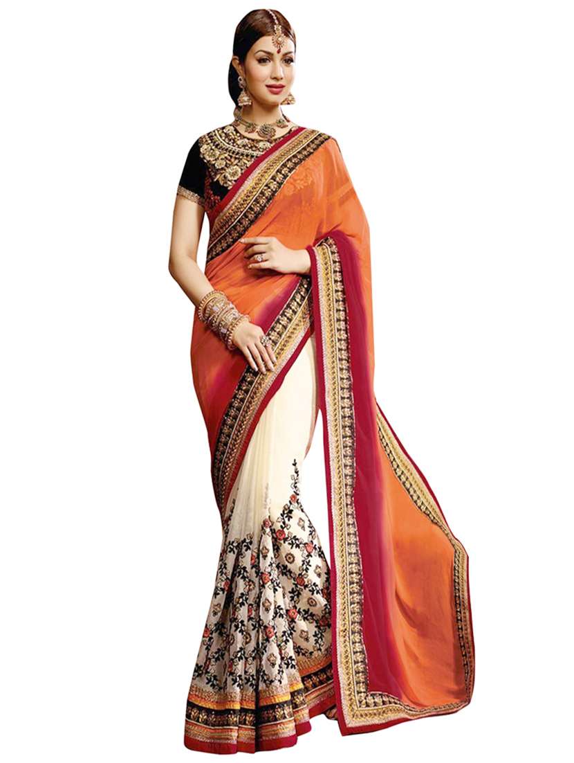 multicolored georgette half & half saree with blouse