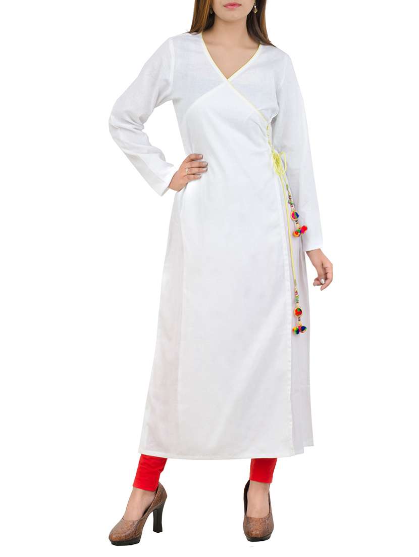 white rayon angrakha kurta