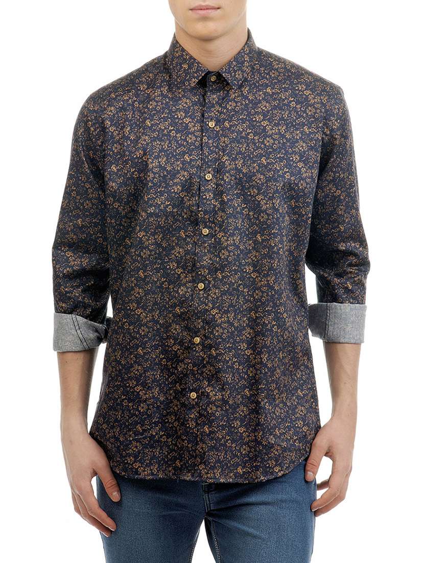 blue cotton floral printed casual shirt