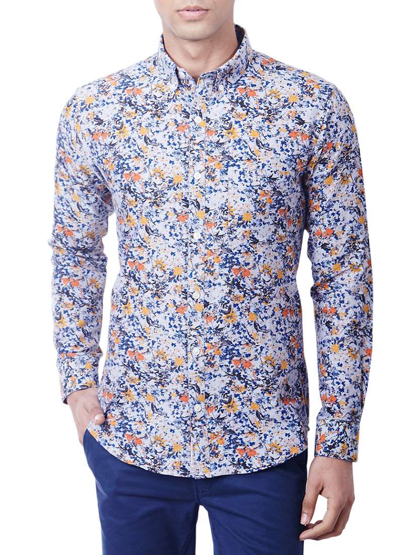 white cotton floral print casual shirt