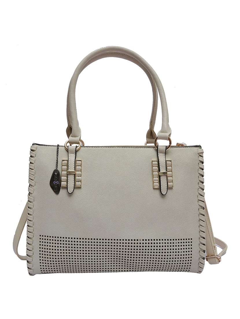beige leatherette handbag