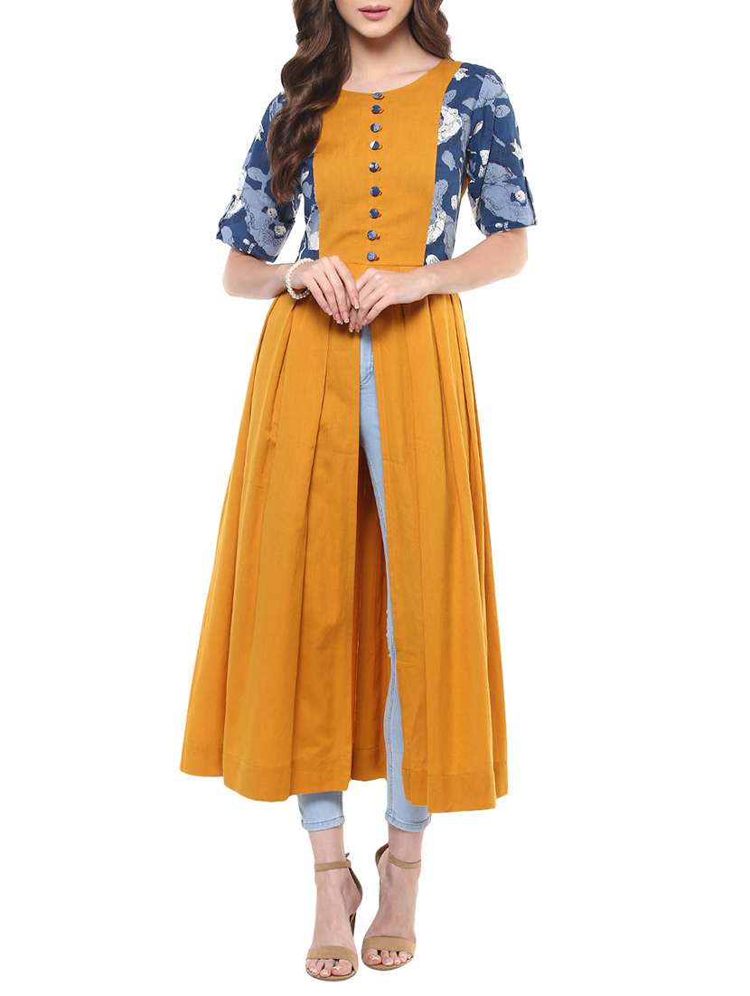 mustard high slit kurta