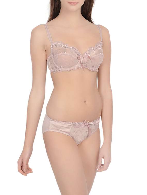 beige nylon bras and panty set - 12888582 -  Standard Image - 1