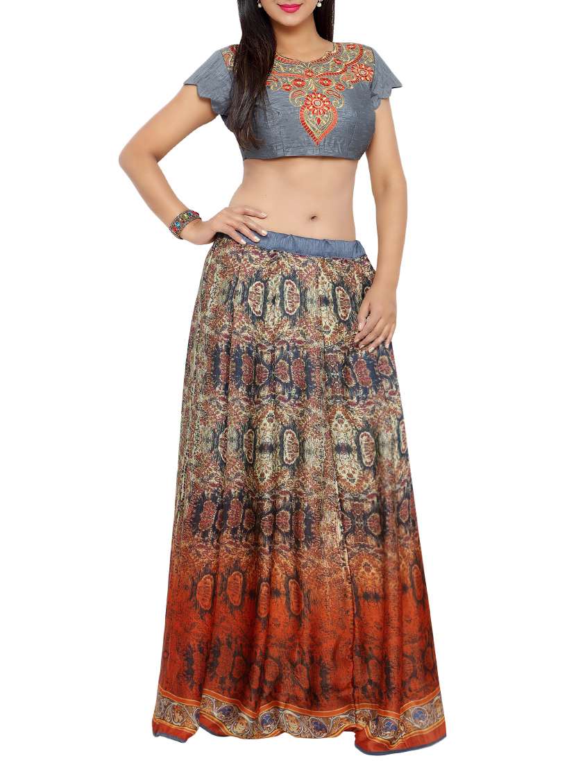 Multicolored Satin flared lehenga