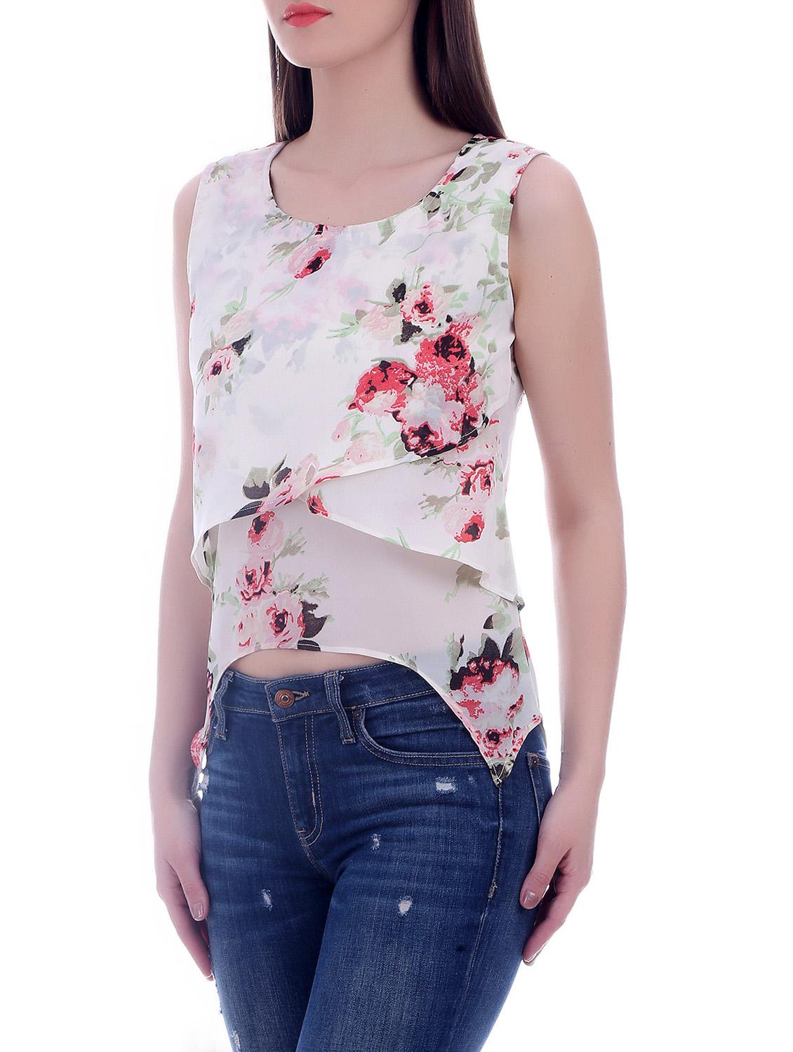 white poly georgette assymmetric top - 12895093 -  Standard Image - 1