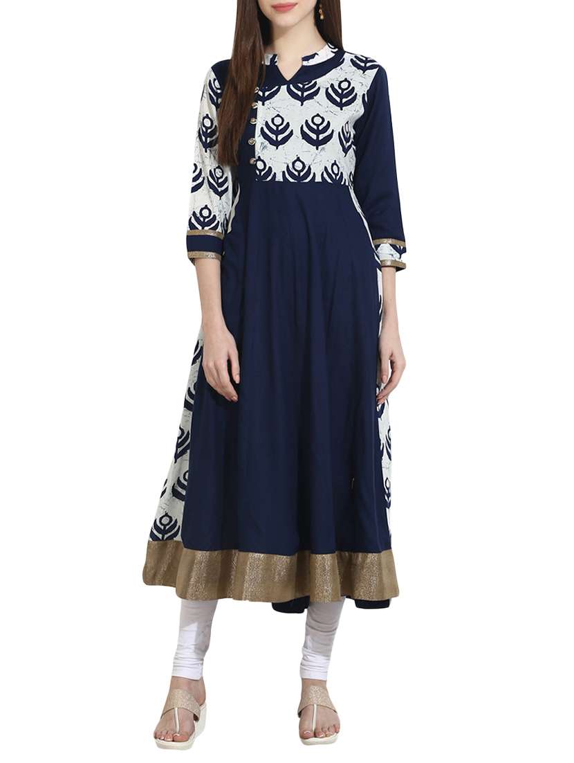 blue cotton printed flared kurta