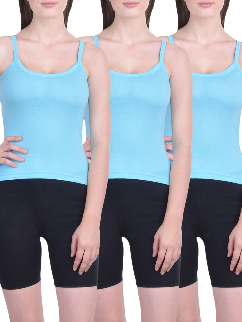 set of 3 light blue cotton camisoles