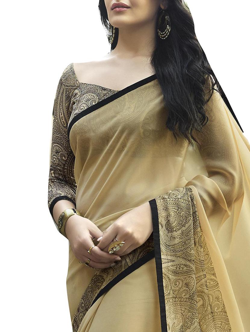 beige georgette printed saree with blouse - 12902804 -  Standard Image - 1
