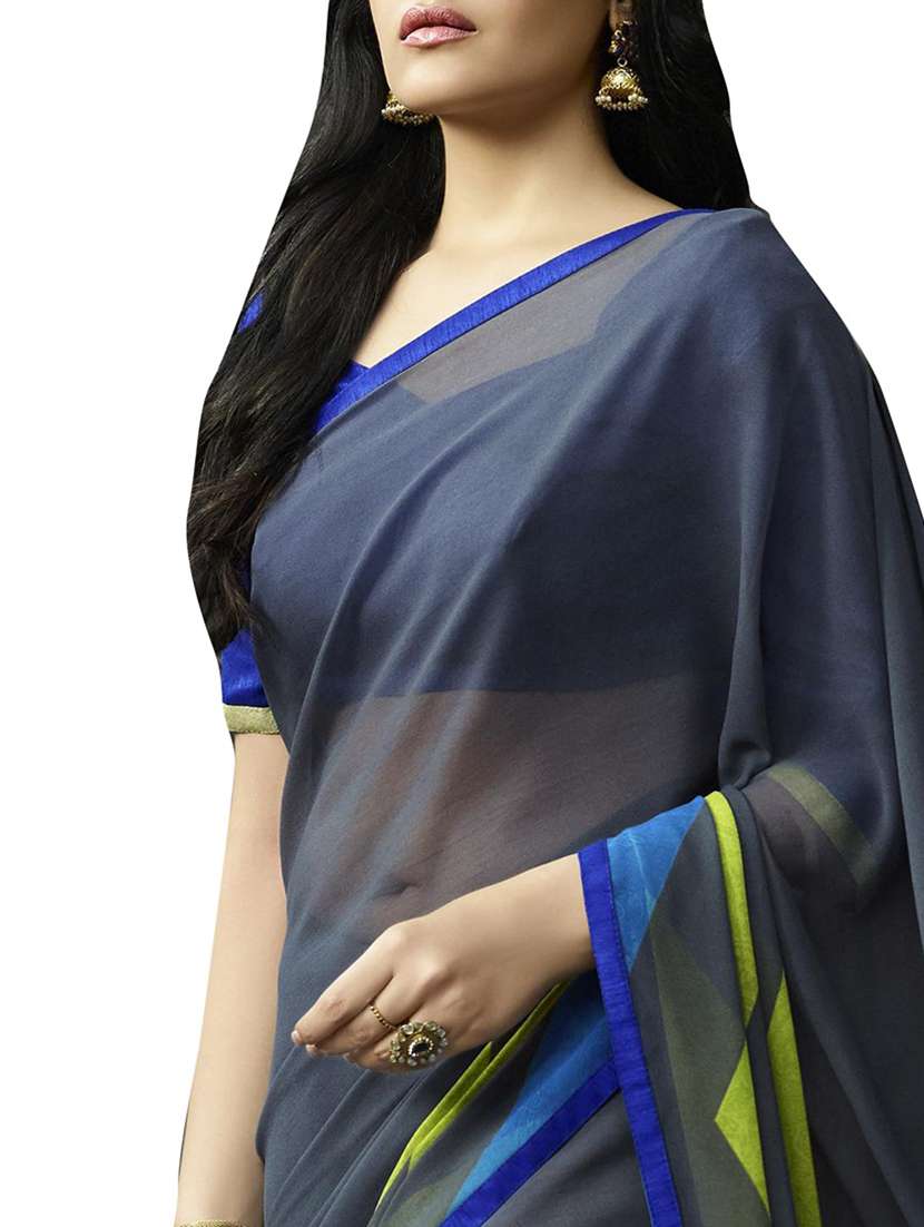 grey georgette printed saree with blouse - 12902814 -  Standard Image - 1