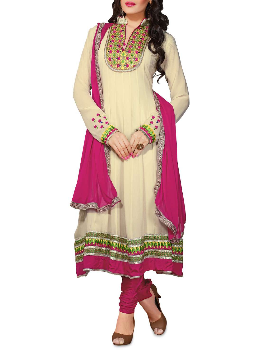 mustard embroidered georgette suit