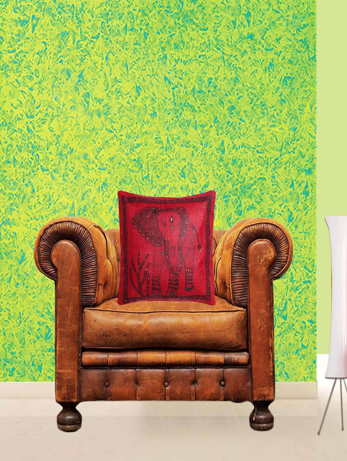 red silk printed single cushion cover