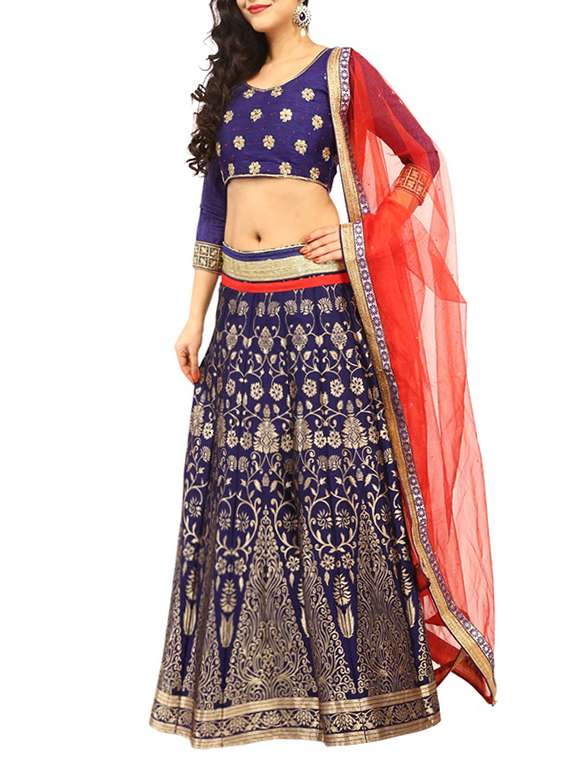 blue embroidered unstitched unstitched lehenga