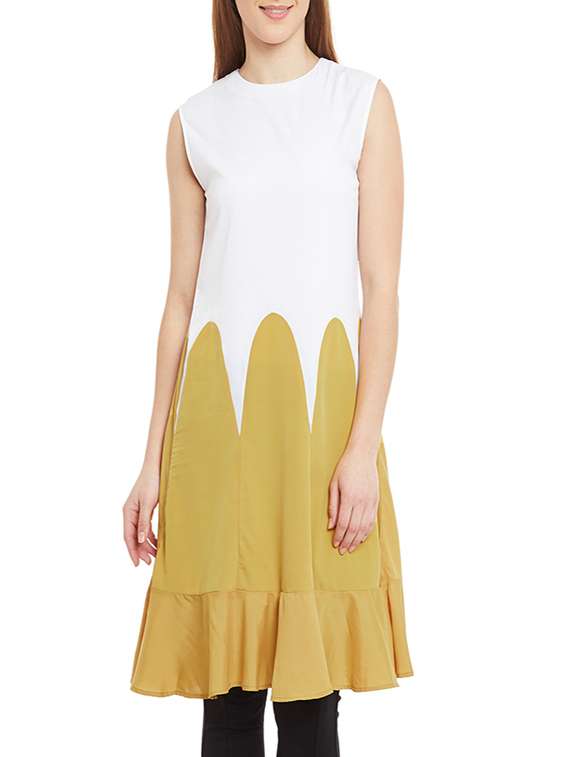 white crepe flared kurta