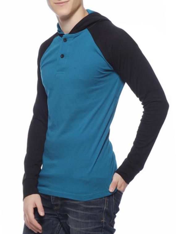 teal blue cotton raglan hood t-shirt - 12908449 - Standard Image - 1