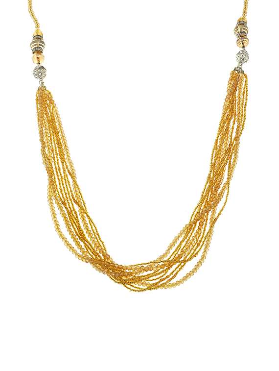 crystal collection stones embellished yellow long necklace for women