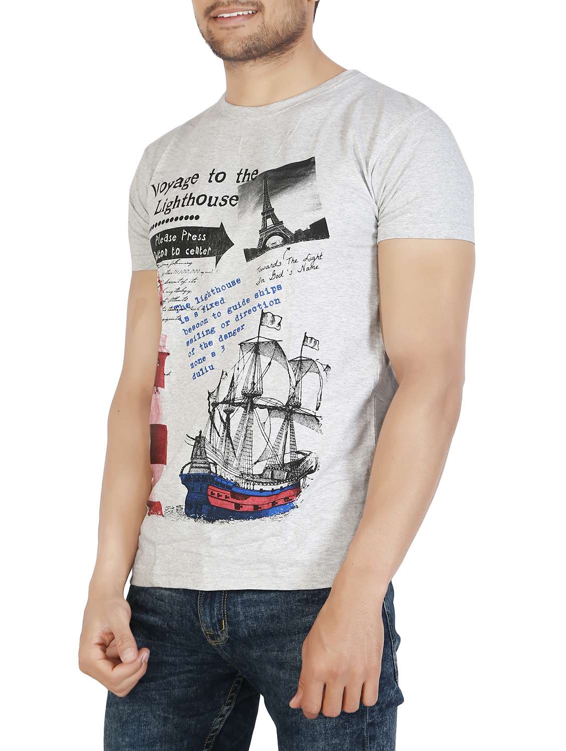 grey cotton graphic t-shirt - 12910913 -  Standard Image - 1