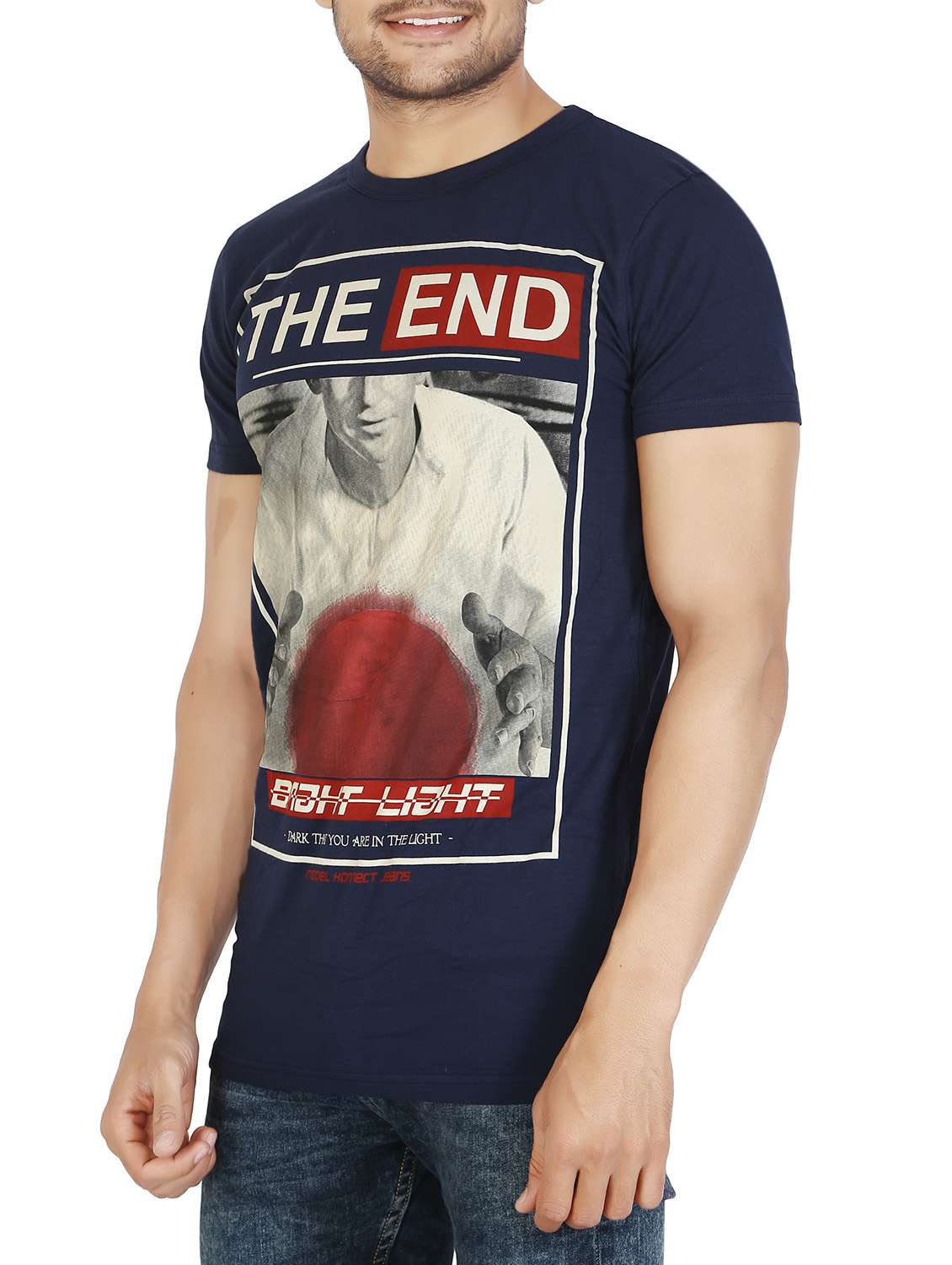 navy blue cotton graphic t-shirt - 12910916 -  Standard Image - 1