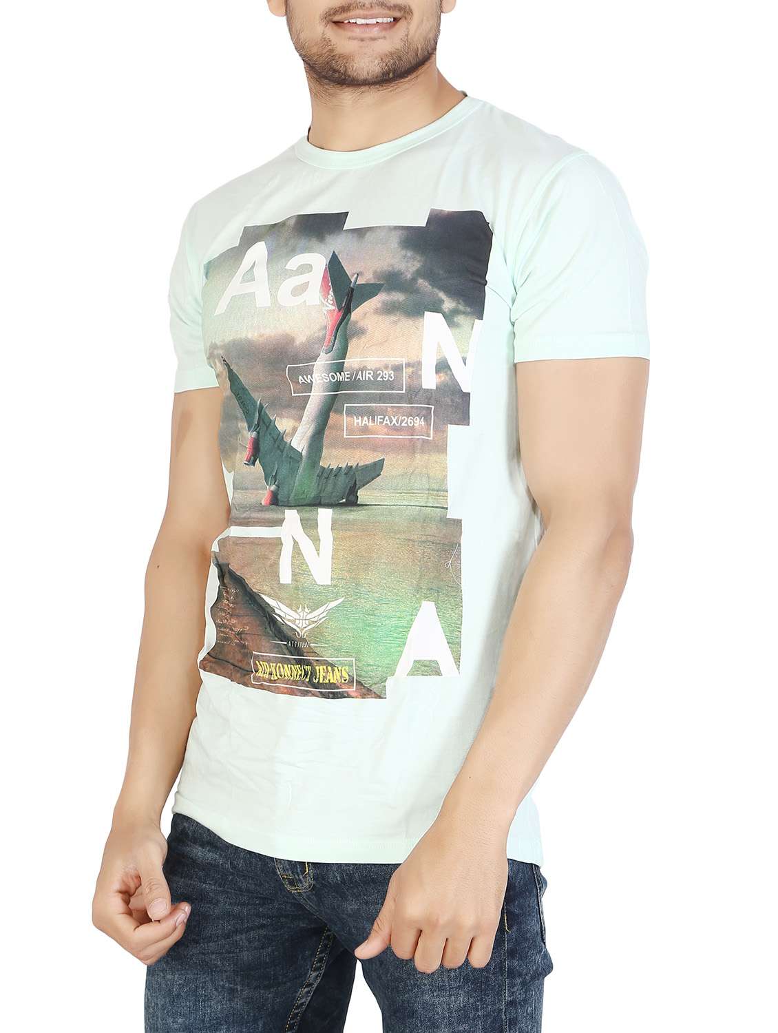 mint green cotton graphic t-shirt - 12910917 -  Standard Image - 1