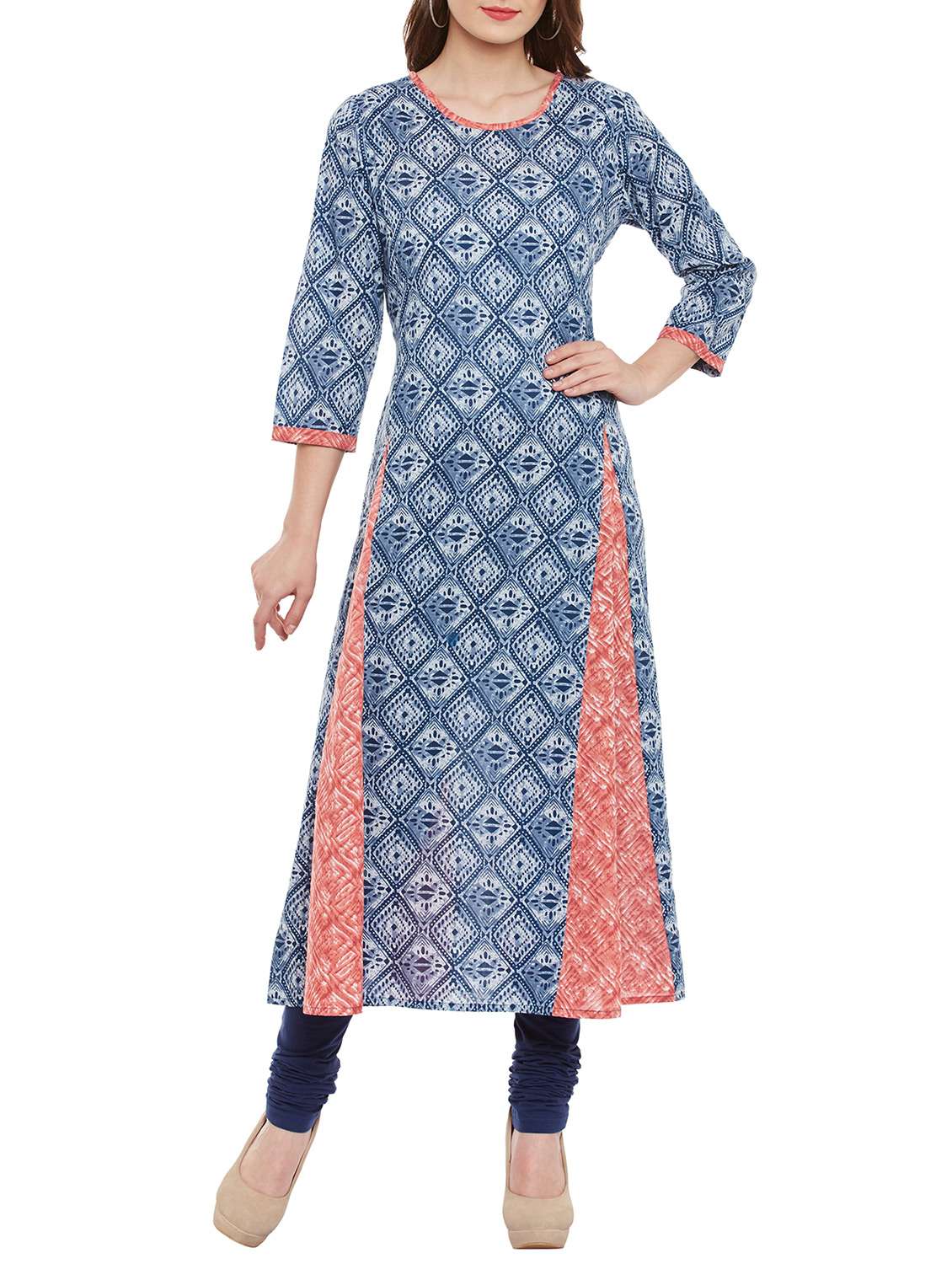 azira indigo printed flared kurta