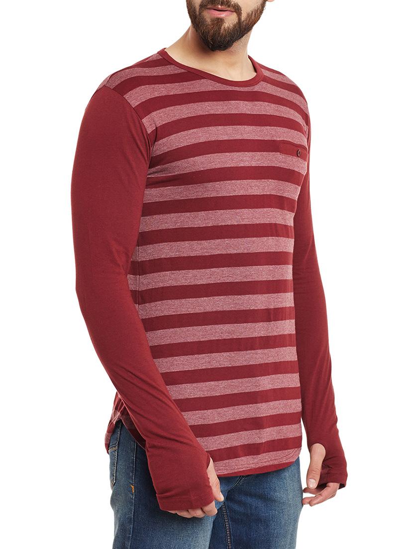 maroon cotton blend striped t-shirt - 12914114 - Standard Image - 1