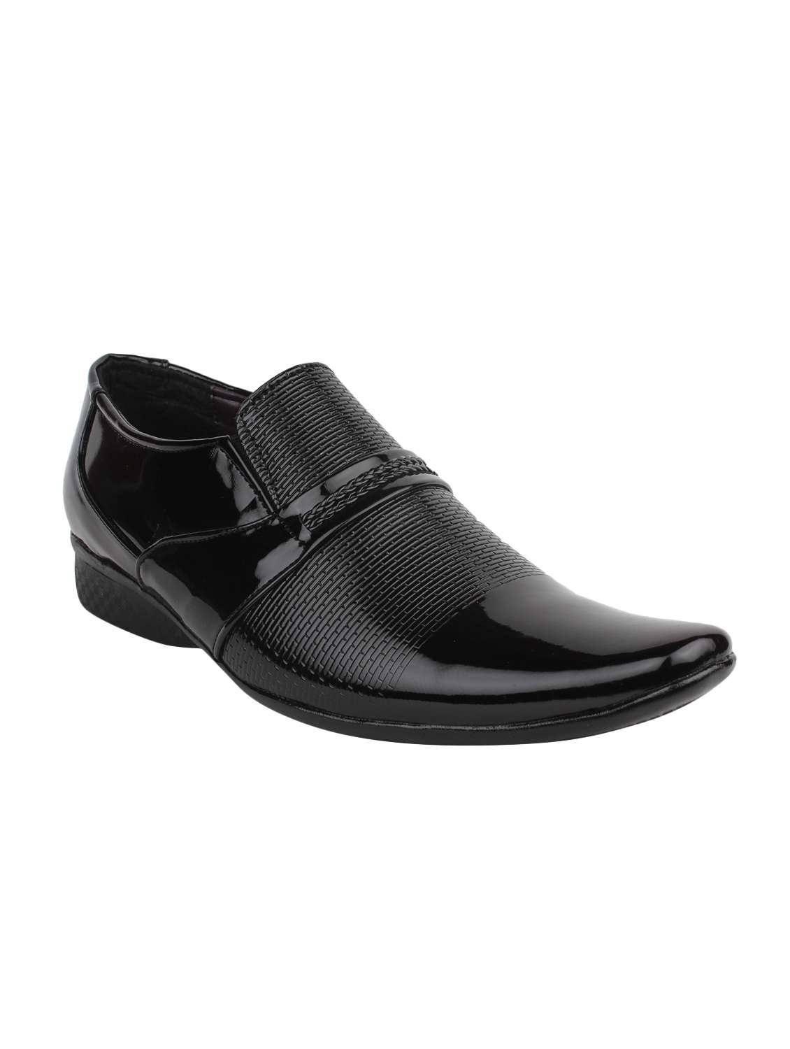 black leatherette slip on