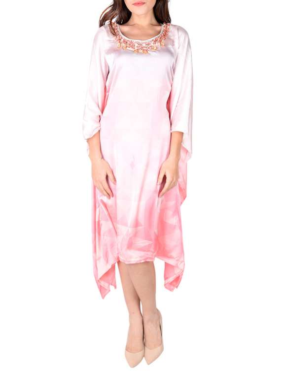 pink embellished satin kaftan
