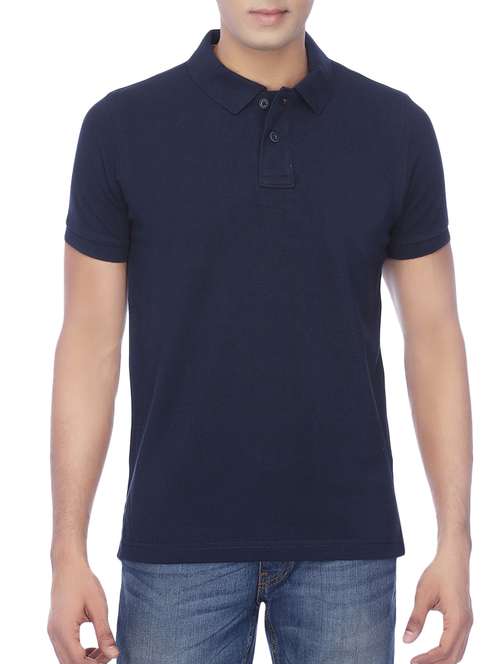 navy blue solid polo t-shirt - 12920669 - Standard Image - 0