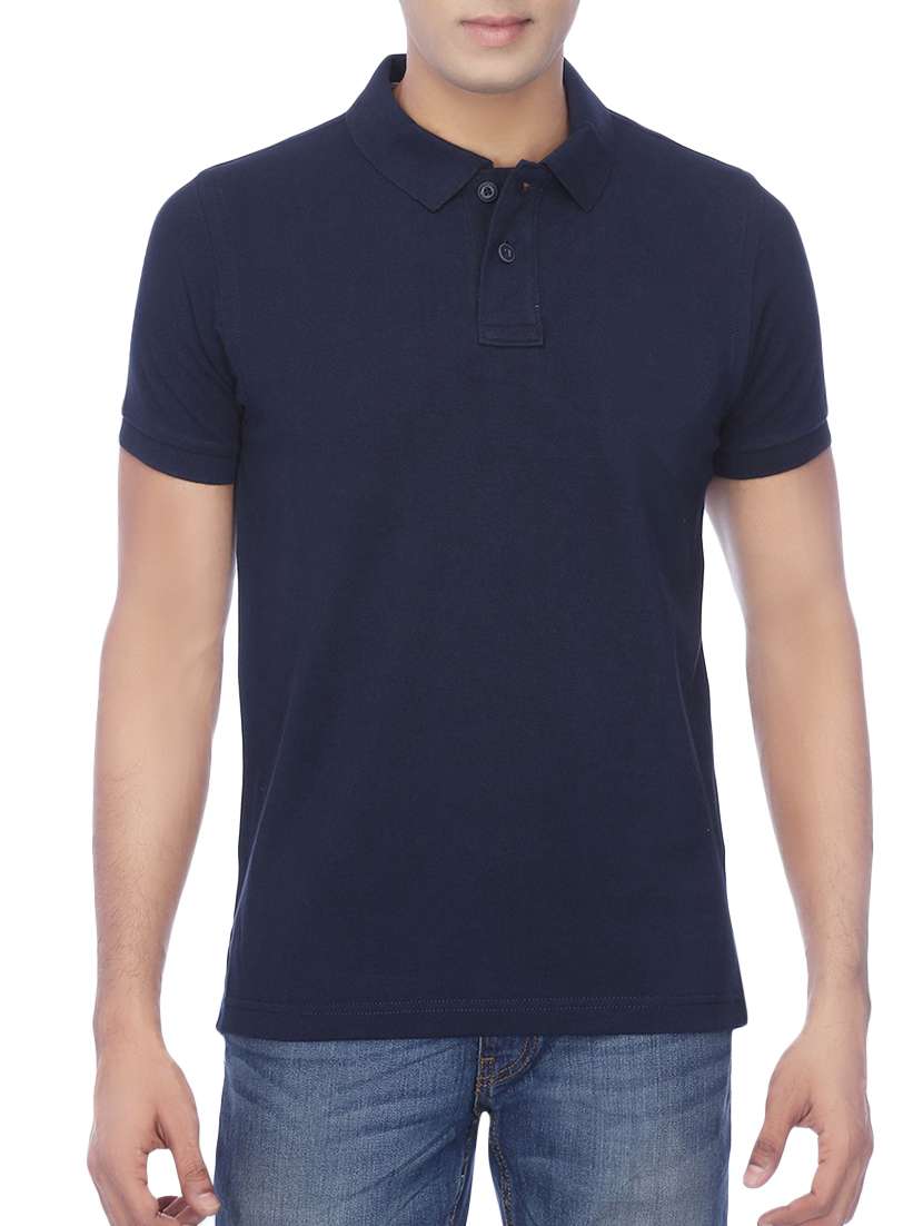 navy blue solid polo t-shirt