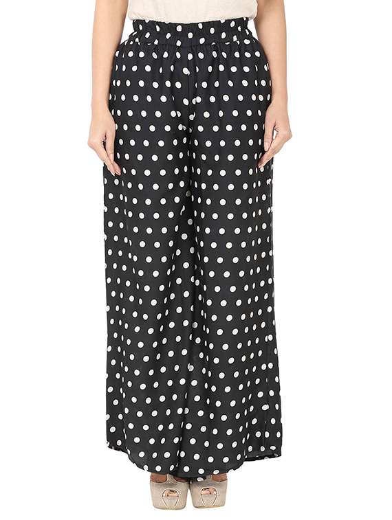 black polka dots printed crepe palazzo