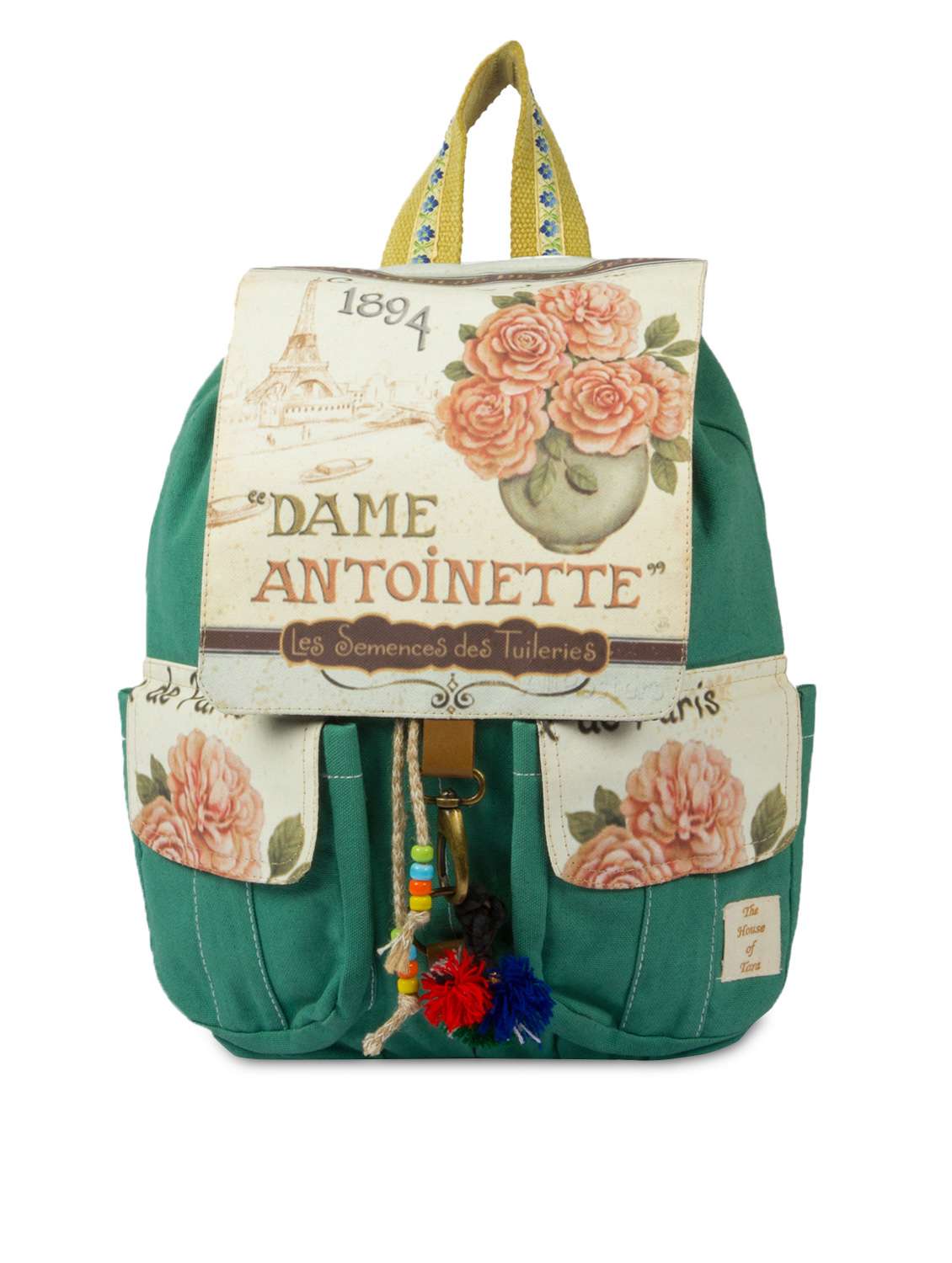 bottle green printed cotton canvas backpack