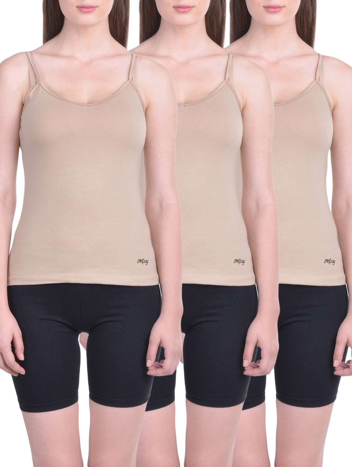 set of 3 beige cotton camisoles