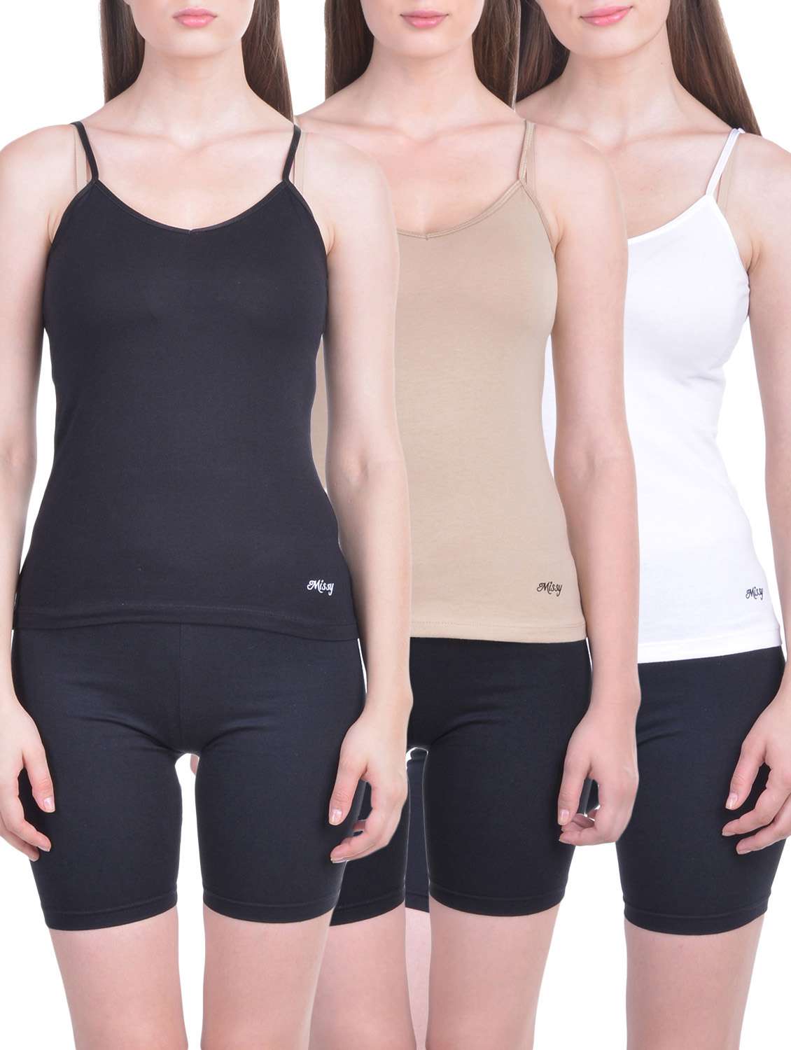 set of 3 multicolored cotton camisoles