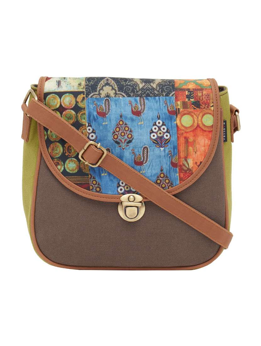 green canvas messenger sling bag