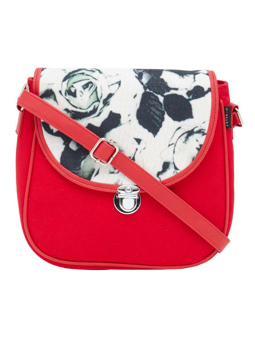 red canvas messenger sling bag