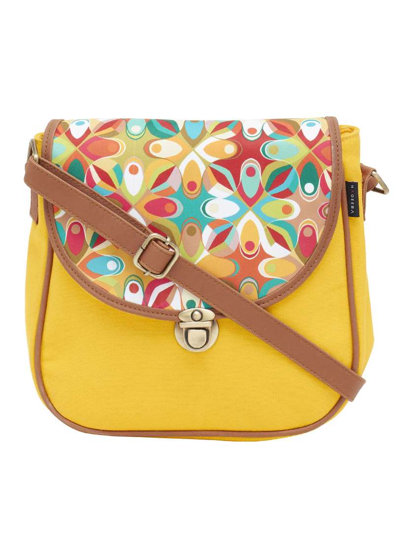 yellow canvas messenger sling bag