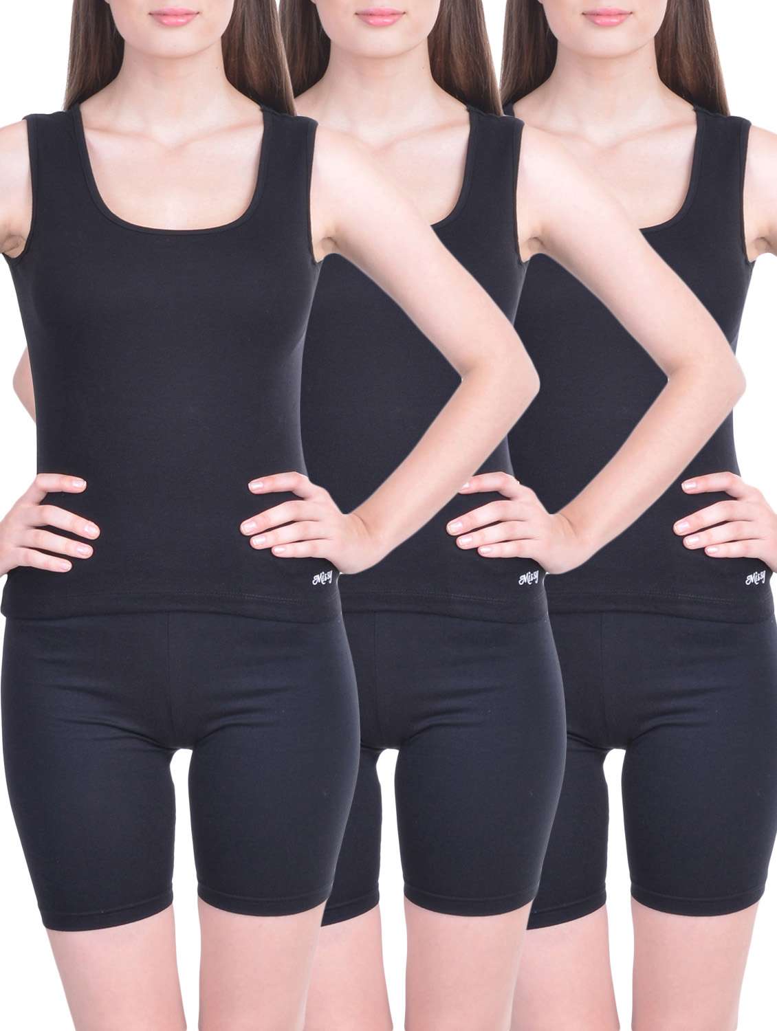 set of 3 black cotton camisoles