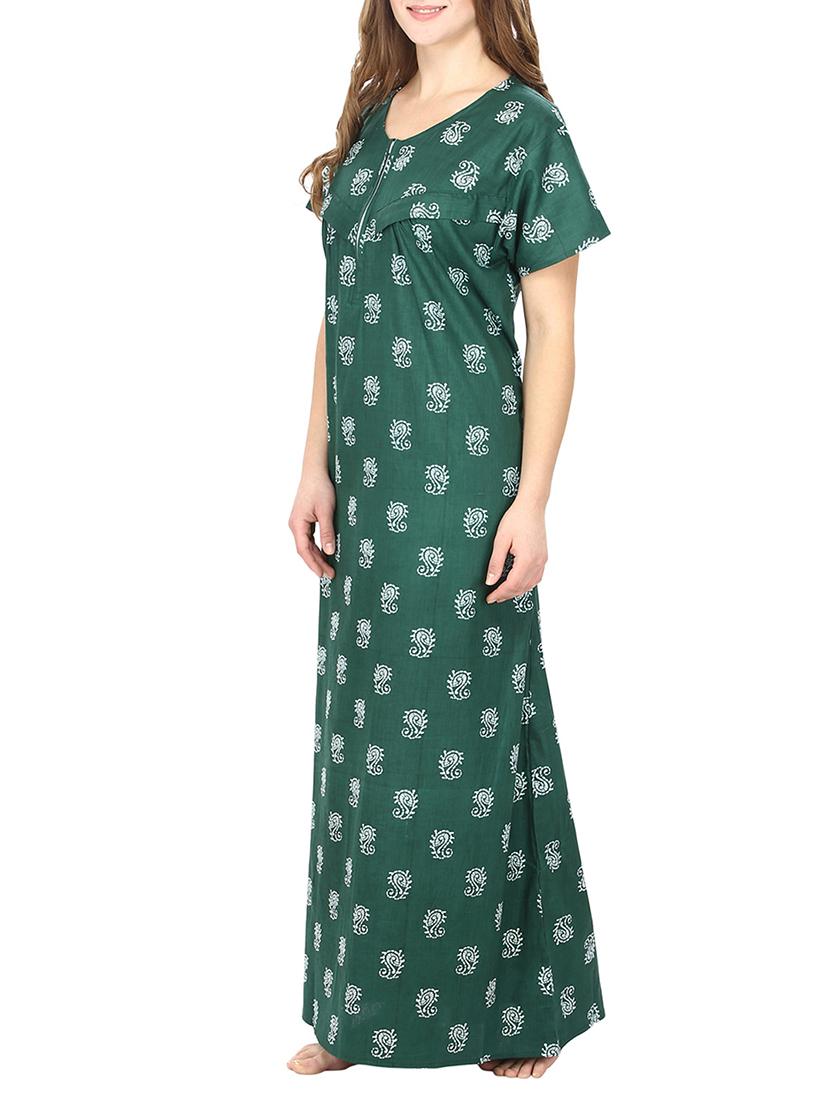 green printed cotton gown - 12929134 - Standard Image - 1