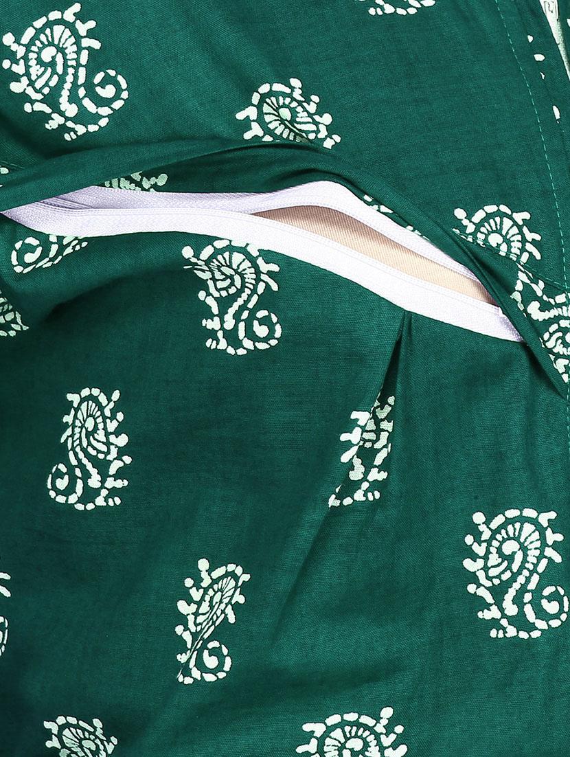 green printed cotton gown - 12929134 - Standard Image - 4
