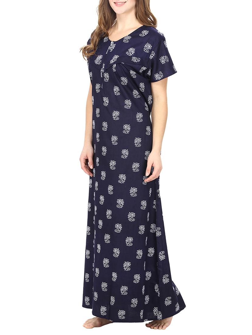 navy blue printed cotton gown - 12929136 - Standard Image - 1
