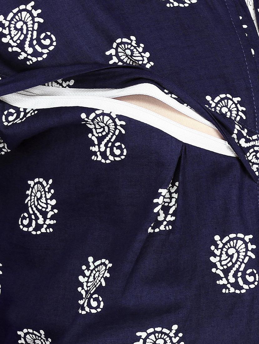 navy blue printed cotton gown - 12929136 - Standard Image - 4
