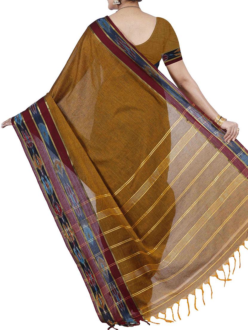 brown coloured cotton ikat saree - 12934086 - Standard Image - 1