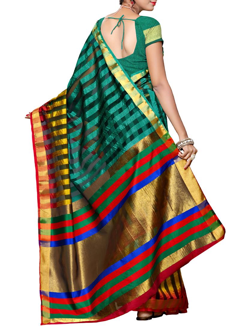 turquoise raw silk ikat saree - 12934095 - Standard Image - 1