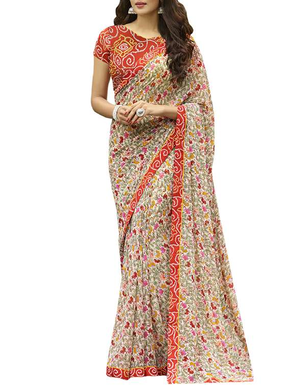 multi colored georgette printed saree
