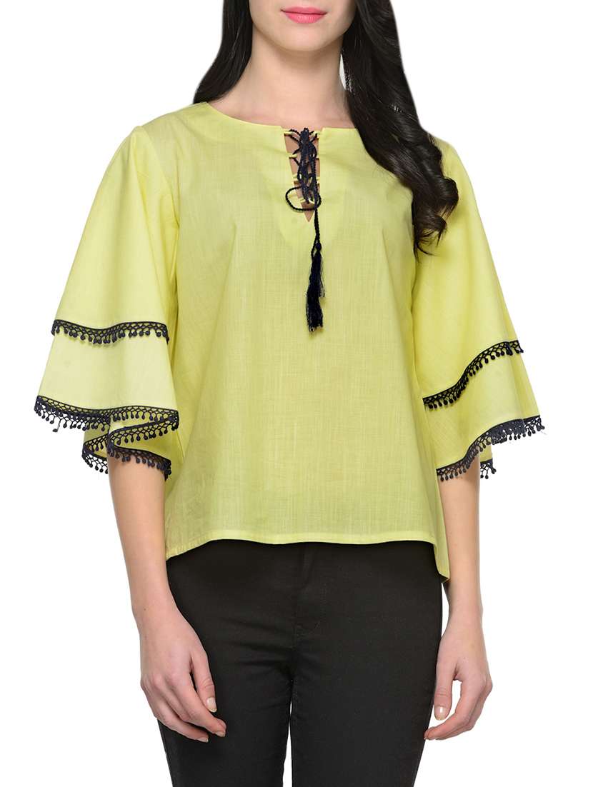 yellow cotton regular top