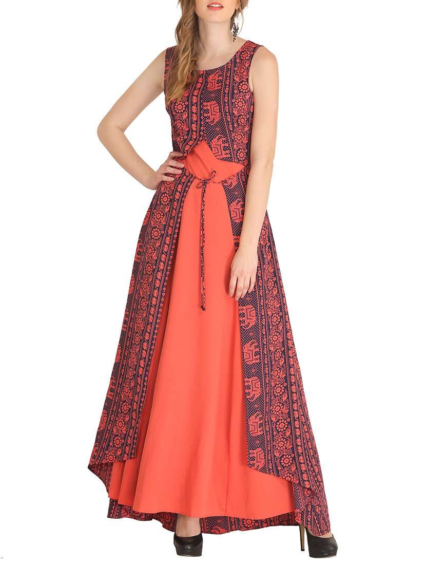 peach crepe high-low kurta