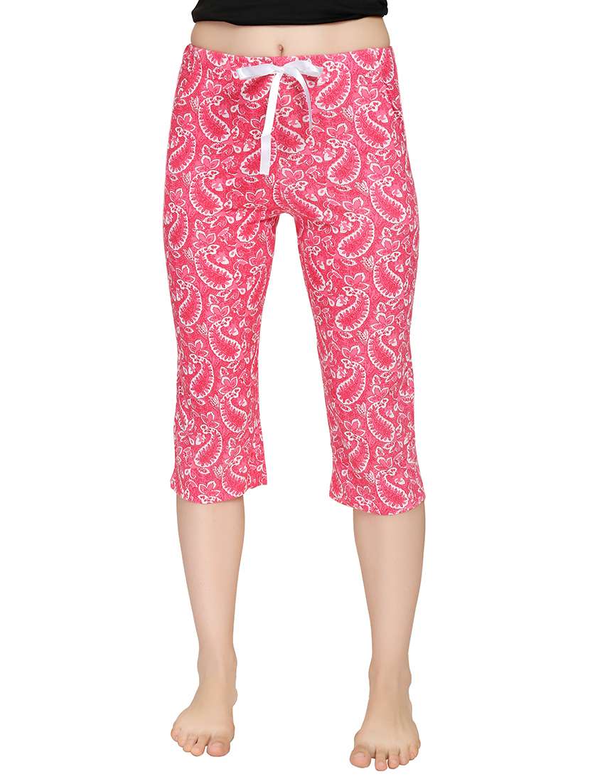 pink printed cotton capri
