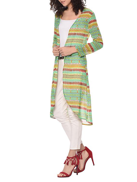 green printed asymmetric shrug - 12943875 -  Standard Image - 1