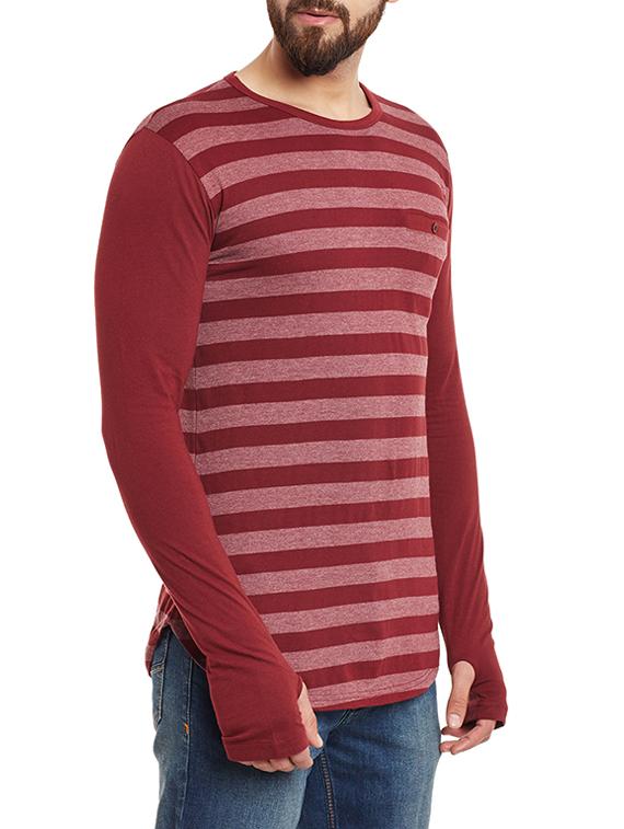 maroon cotton blend striped t-shirt - 12946359 - Standard Image - 1